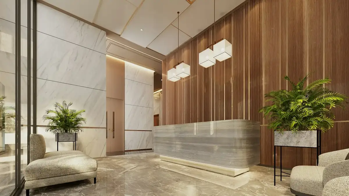 Hotel lobby with reception desk